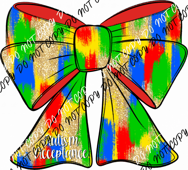 Autism Acceptance Glitter Bow DTF Transfer - We Print U Press DTF Transfers