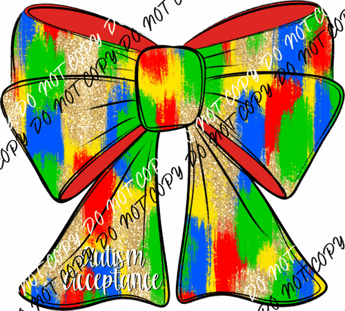 Autism Acceptance Glitter Bow DTF Transfer - We Print U Press DTF Transfers