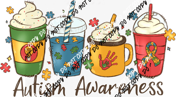 Autism Awareness Coffee Cups DTF Transfer - We Print U Press DTF Transfers