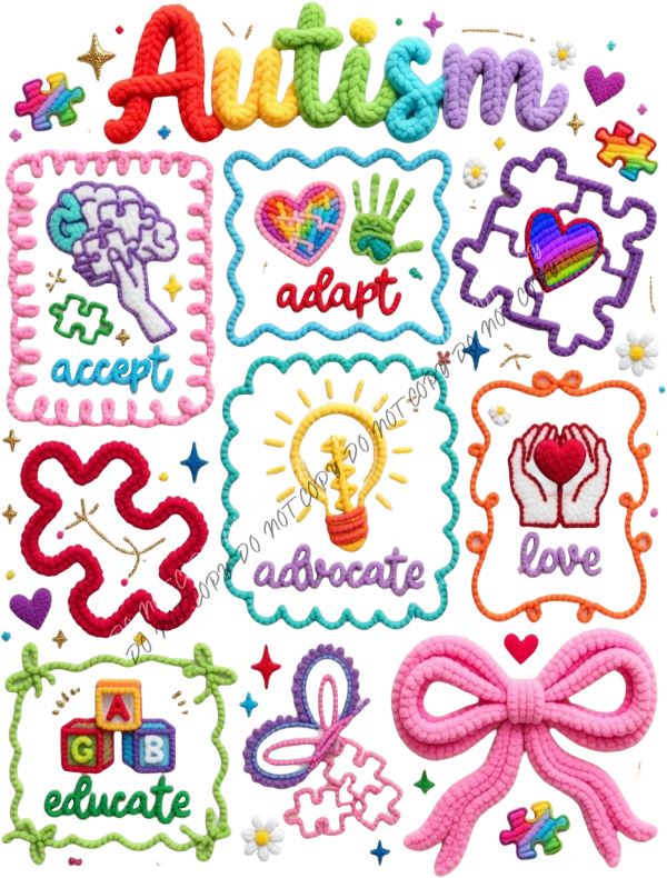 autism awareness multi icon dtf transfer