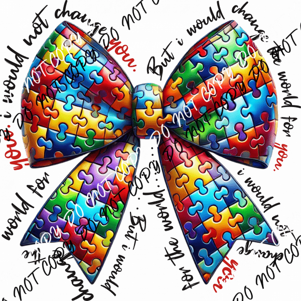 Autism Awareness Puzzle Bow DTF Transfer - We Print U Press DTF Transfers
