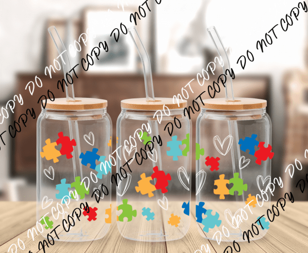 Autism Awareness UV Transfer for 16 oz Glass Can - We Print U Press DTF Transfers