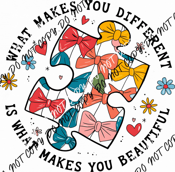 Autism Coquette Bow Puzzle Piece DTF Transfer - We Print U Press DTF Transfers