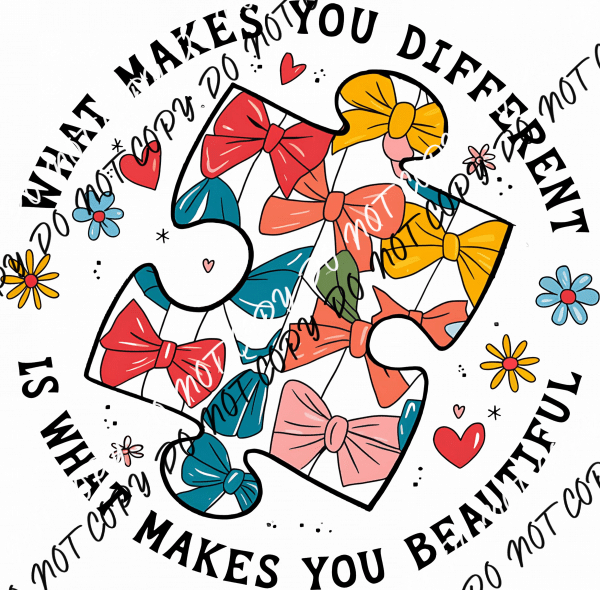 Autism Coquette Bow Puzzle Piece DTF Transfer - We Print U Press DTF Transfers