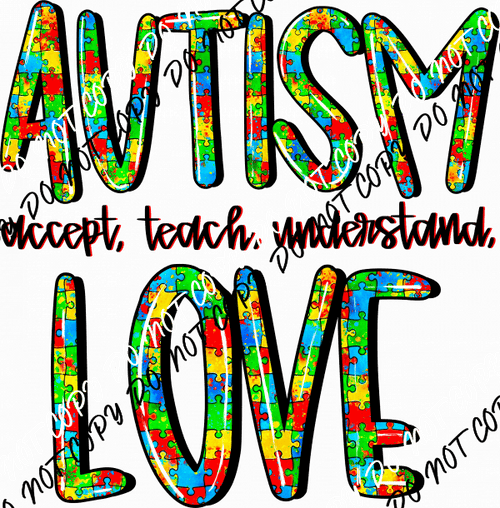 Autism Love DTF Transfer - We Print U Press DTF Transfers