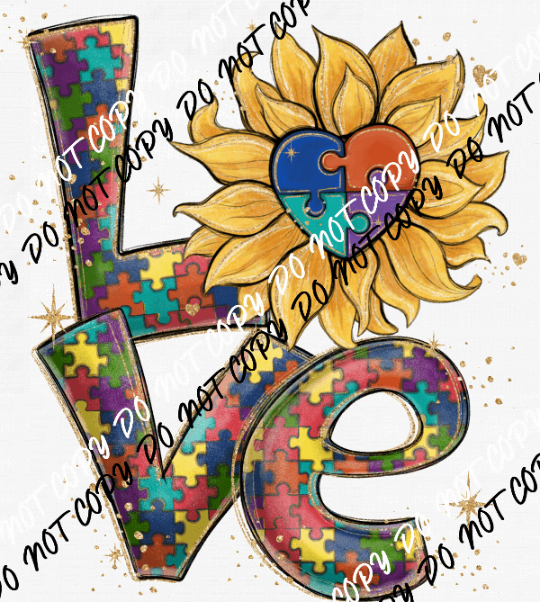 Autism Love Sunflower DTF Transfer - We Print U Press DTF Transfers