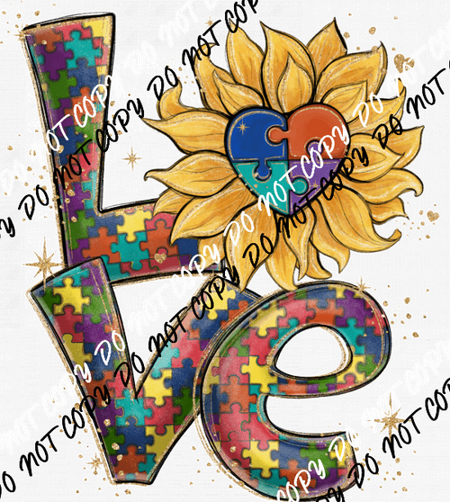 Autism Love Sunflower DTF Transfer - We Print U Press DTF Transfers