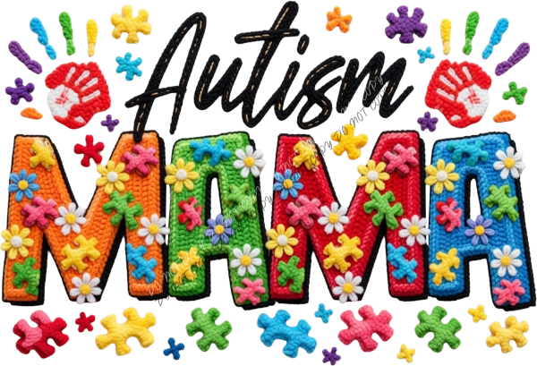 Autism Mama Faux Yarn Hand Prints DTF Transfer RTP DTF Transfers