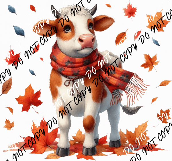 Autumn Cow with Scarf DTF Transfer - We Print U Press DTF Transfers