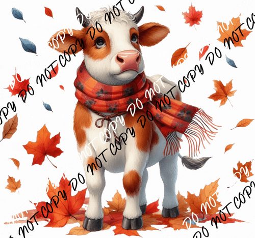 Autumn Cow with Scarf DTF Transfer - We Print U Press DTF Transfers