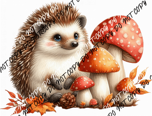 Autumn Hedgehog with Mushrooms DTF Transfer - We Print U Press DTF Transfers