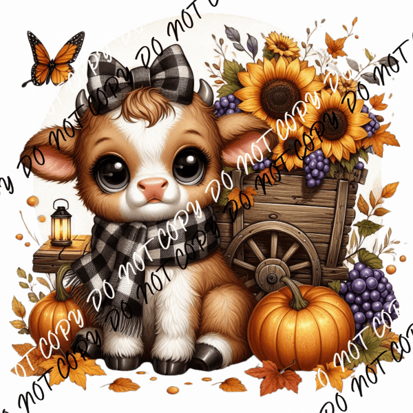 Autumn Highland Calf with Wagon DTF Transfer - We Print U Press DTF Transfers