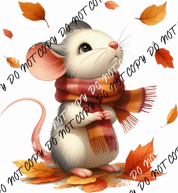 Autumn Mouse with Scarf DTF Transfer - We Print U Press DTF Transfers
