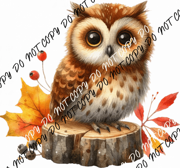 Autumn Owl on Log DTF Transfer - We Print U Press DTF Transfers
