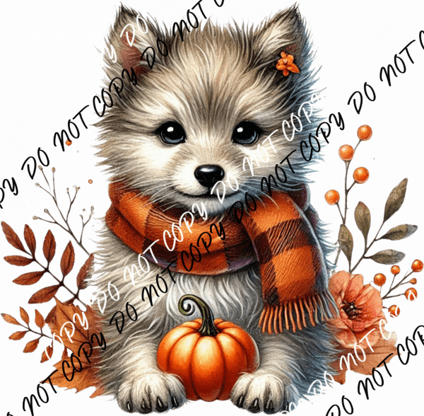 Autumn Pup with Pumpkin DTF Transfer - We Print U Press DTF Transfers