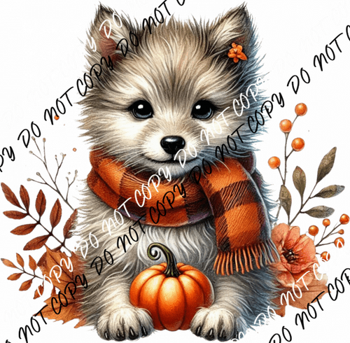 Autumn Pup with Pumpkin DTF Transfer - We Print U Press DTF Transfers