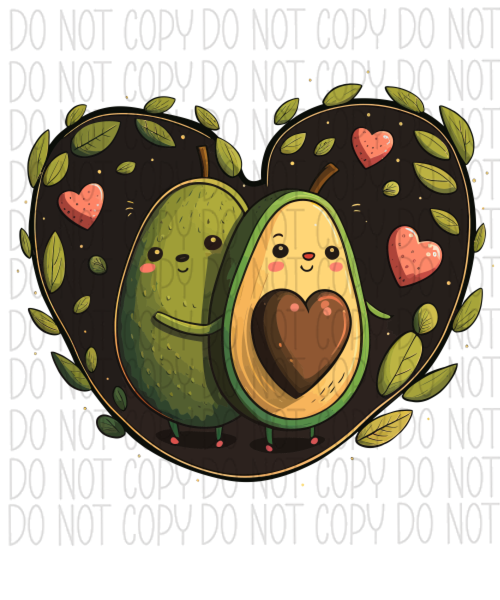 Avocado Hugging With Hearts Dtf Transfer