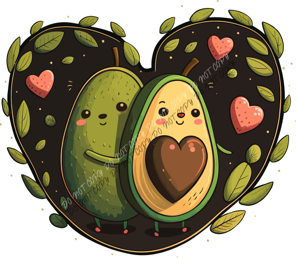 Avocado Hugging with Hearts DTF Transfer RTP DTF Transfers