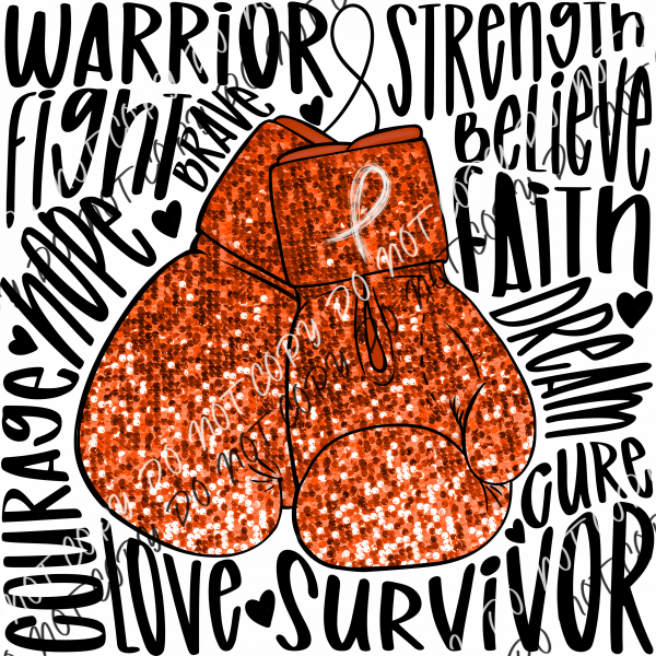 Awareness Warrior Boxing Gloves Faux Sequin Dtf Transfer (See Color Options) Pocket Size 3 / Orange