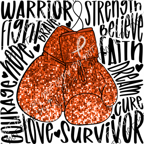 Awareness Warrior Boxing Gloves Faux Sequin Dtf Transfer (See Color Options) Pocket Size 3 / Orange