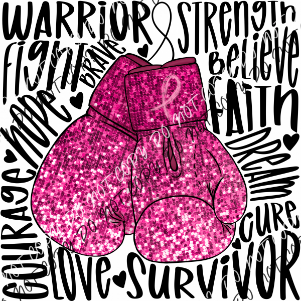 Awareness Warrior Boxing Gloves Faux Sequin Dtf Transfer (See Color Options) Pocket Size 3 / Pink