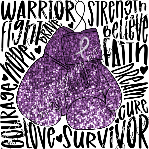 Awareness Warrior Boxing Gloves Faux Sequin Dtf Transfer (See Color Options) Pocket Size 3 / Purple