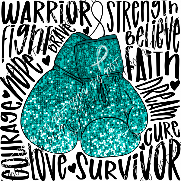 Awareness Warrior Boxing Gloves Faux Sequin Dtf Transfer (See Color Options) Pocket Size 3 / Teal