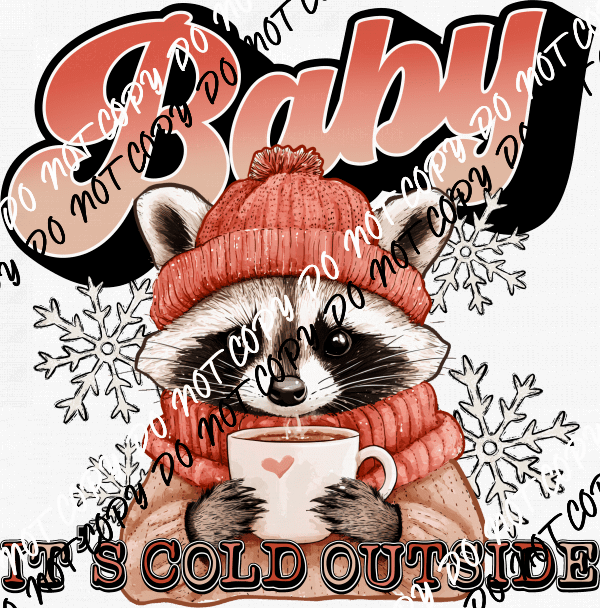 Baby, It’s Cold Outside - Raccoon DTF Transfer - We Print U Press DTF Transfers