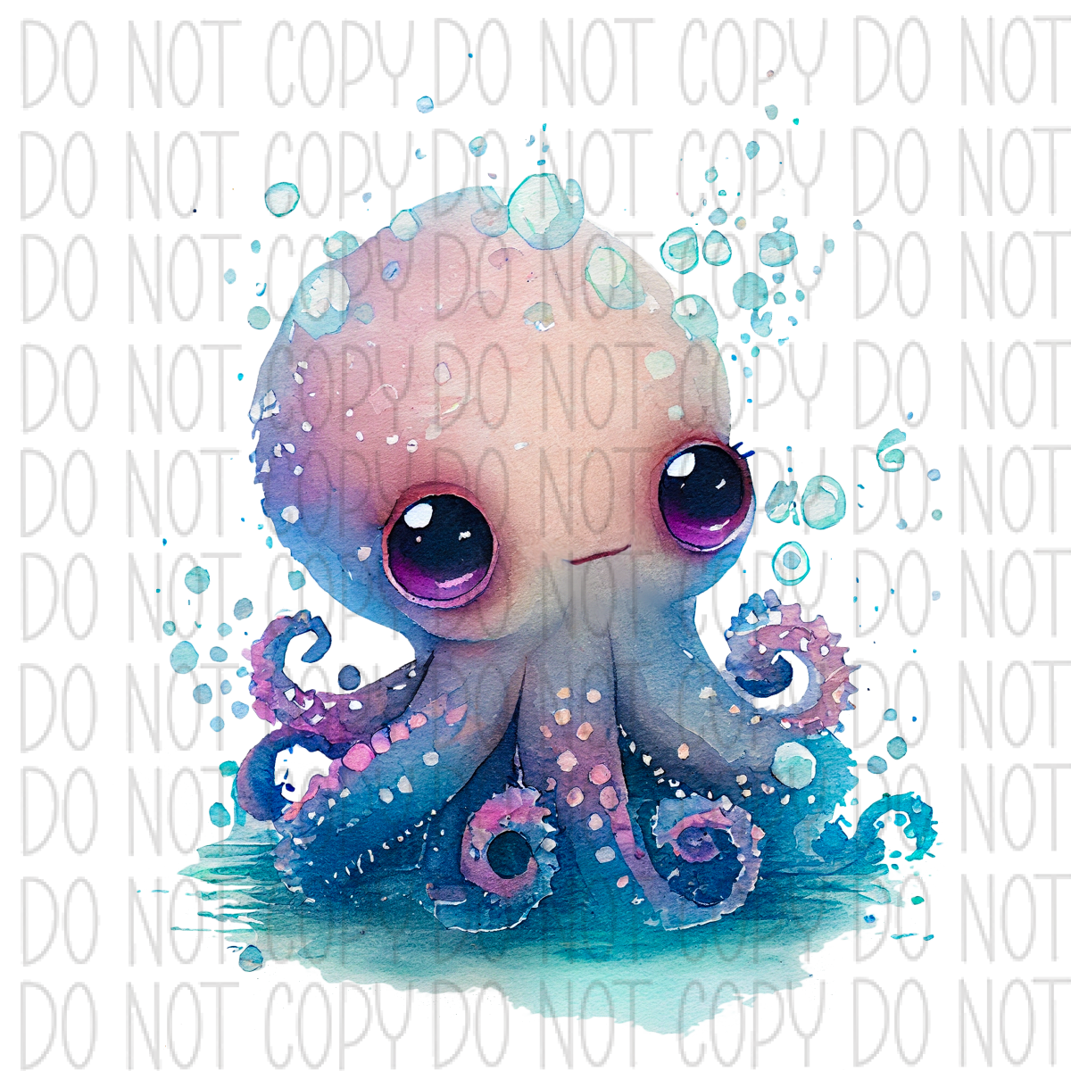 Baby Octopus Bubbles Watercolor Dtf Transfer