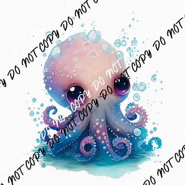 Baby Octopus Bubbles Watercolor DTF Transfer - We Print U Press DTF Transfers