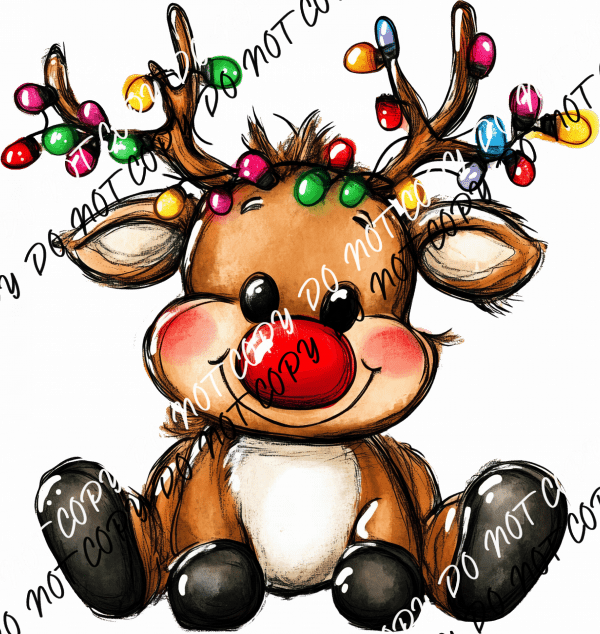 Baby Reindeer with Christmas Lights DTF Transfer - We Print U Press DTF Transfers
