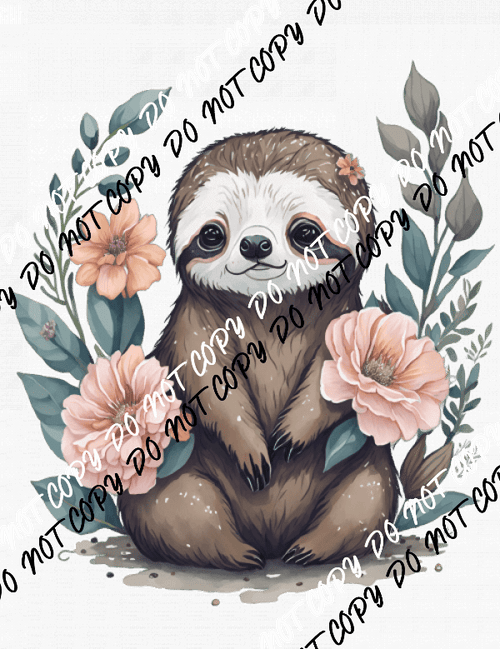 Baby Sloth with Flowers DTF Transfer - We Print U Press DTF Transfers