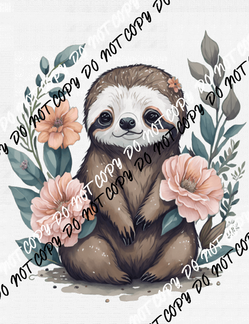 Baby Sloth with Flowers DTF Transfer - We Print U Press DTF Transfers