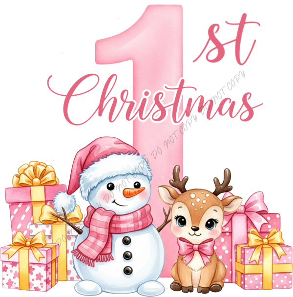Baby’s 1st Christmas Pink Snowman and Reindeer DTF Transfer RTP DTF Transfers