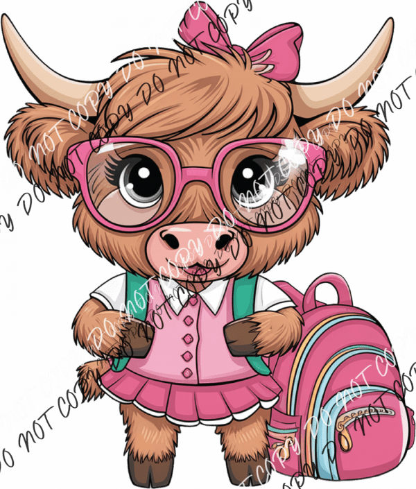Back to School Highland Cow Girl DTF Transfer - We Print U Press DTF Transfers