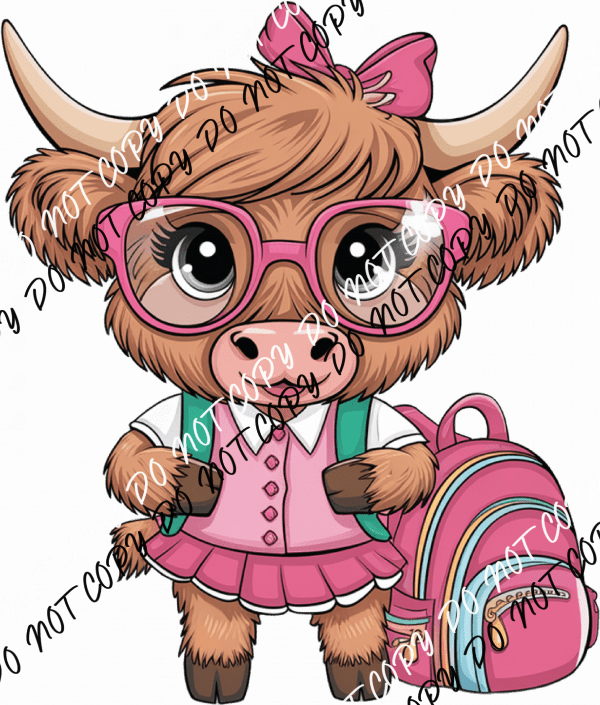 Back to School Highland Cow Girl DTF Transfer - We Print U Press DTF Transfers