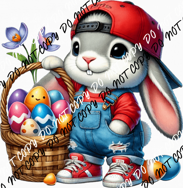 Backwards Bunny with Basket of Eggs DTF Transfer - We Print U Press DTF Transfers