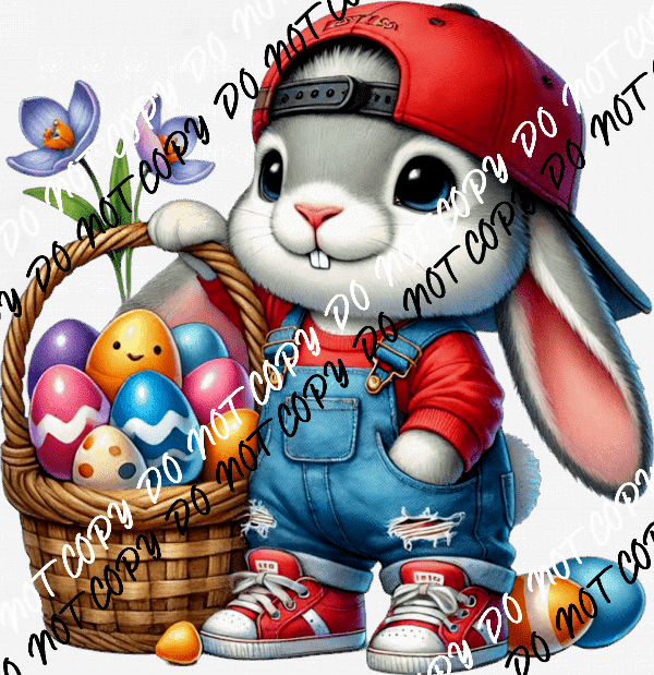 Backwards Bunny with Basket of Eggs DTF Transfer - We Print U Press DTF Transfers