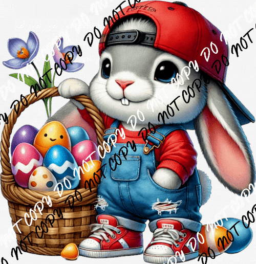 Backwards Bunny with Basket of Eggs DTF Transfer - We Print U Press DTF Transfers
