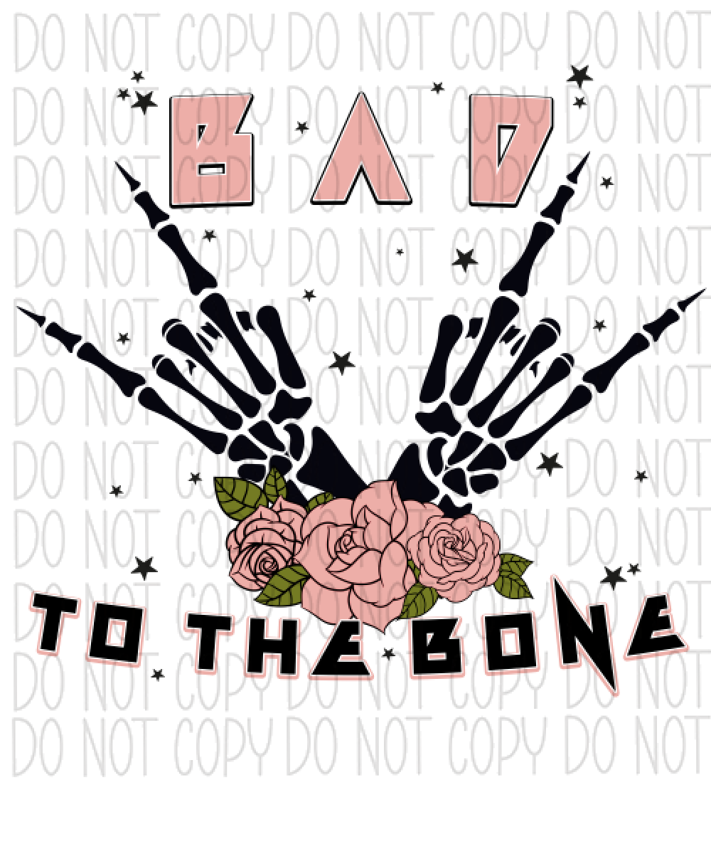 Bad To The Bone Skeleton Hands With Flowers Dtf Transfer Transfers