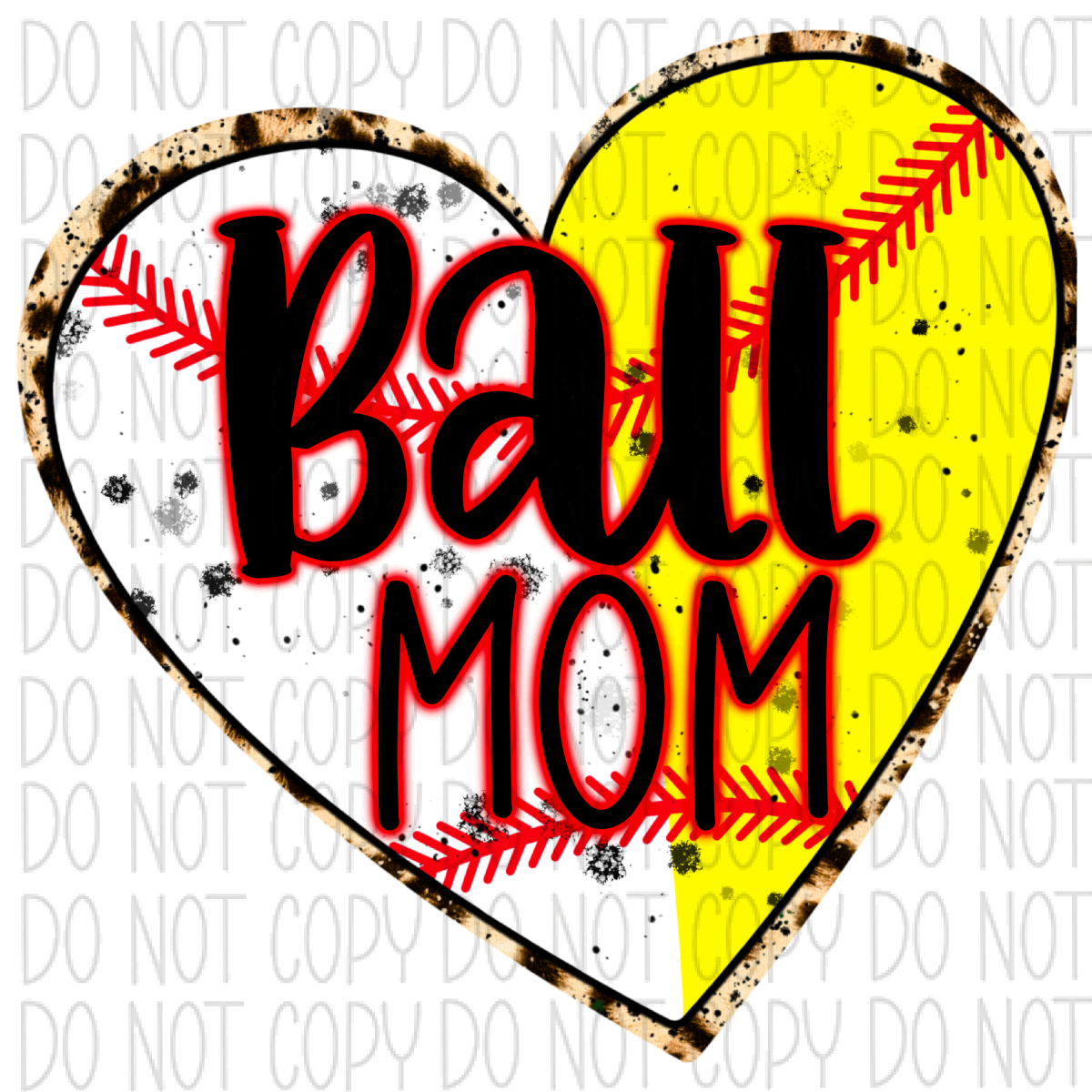Ball Mom Heart Baseball And Softball Dtf Transfer