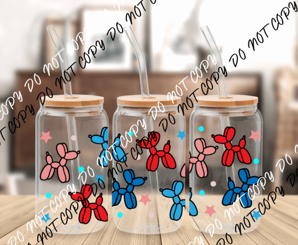 Balloon Dogs UV Transfer for 16 oz Glass Can - We Print U Press DTF Transfers