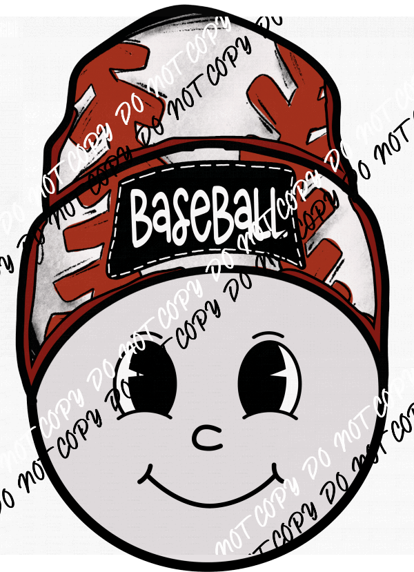 Baseball Happy Face with Beanie DTF Transfer - We Print U Press DTF Transfers