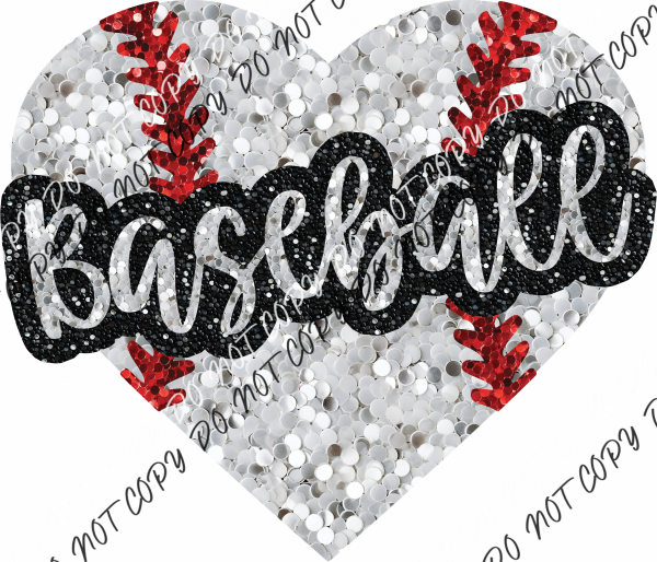 Baseball Heart With Word Faux Sequin Dtf Transfer Rtp Transfers