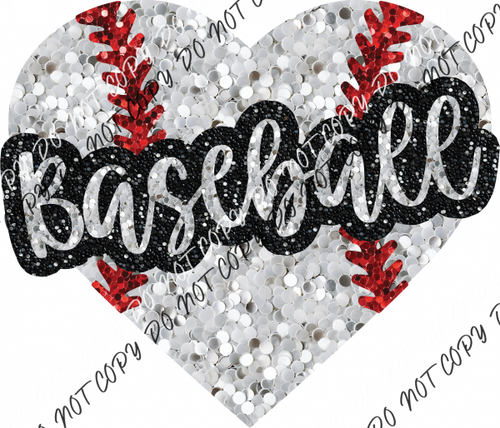 Baseball Heart With Word Faux Sequin Dtf Transfer Rtp Transfers