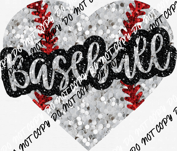 Baseball Heart with word Faux Sequin DTF Transfer - We Print U Press DTF Transfers