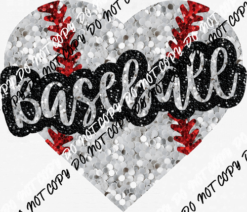 Baseball Heart with word Faux Sequin DTF Transfer - We Print U Press DTF Transfers