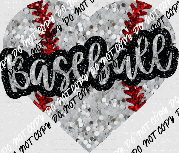 Baseball Heart with word Faux Sequin DTF Transfer - We Print U Press DTF Transfers