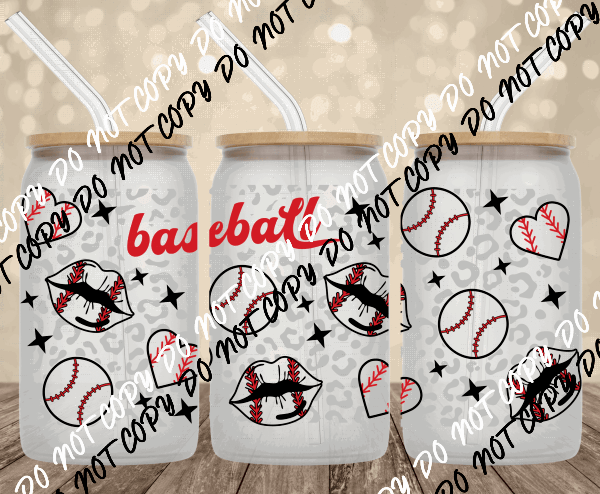 Baseball Hearts UV Transfer for 16 oz Glass Can - We Print U Press DTF Transfers