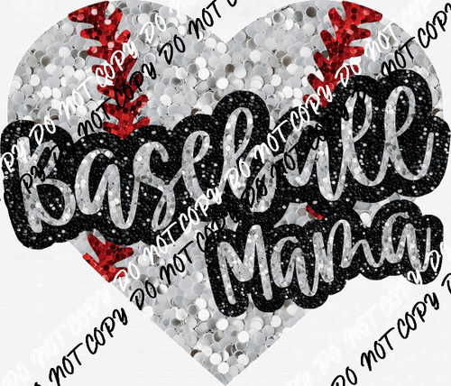 Baseball Mama Heart Faux Sequin DTF Transfer - We Print U Press DTF Transfers